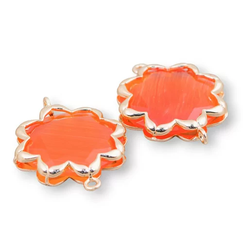 Connettore Componente Di Ottone Con Occhio Di Gatto Stella Del Mattino 25mm 4pz Arancio Intenso- STELLA DEL MATTINO | Worldofjewel.com