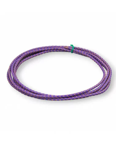 Cordone Di Vera Pelle Intrecciato 3mm 2 Metri Viola-CORDONE DI PELLE | Worldofjewel.com