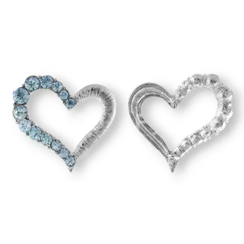 Distanziatore Di Ottone Con Strass Cuore Forato 30x26mm 15pz Celeste-CONNETTORI CON STRASS | Worldofjewel.com