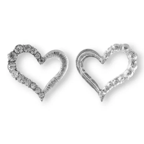 Distanziatore Di Ottone Con Strass Cuore Forato 48mm 10pz Bianco-CONNETTORI CON STRASS | Worldofjewel.com