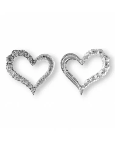 Distanziatore Di Ottone Con Strass Cuore Forato 48mm 10pz Bianco-CONNETTORI CON STRASS | Worldofjewel.com