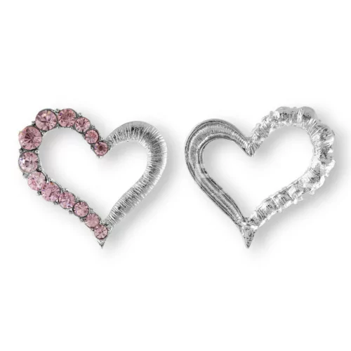 Distanziatore Di Ottone Con Strass Cuore Forato 48mm 10pz Rosa-CONNETTORI CON STRASS | Worldofjewel.com