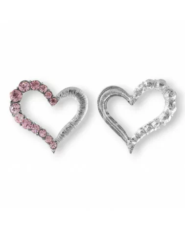 Distanziatore Di Ottone Con Strass Cuore Forato 48mm 10pz Rosa-CONNETTORI CON STRASS | Worldofjewel.com