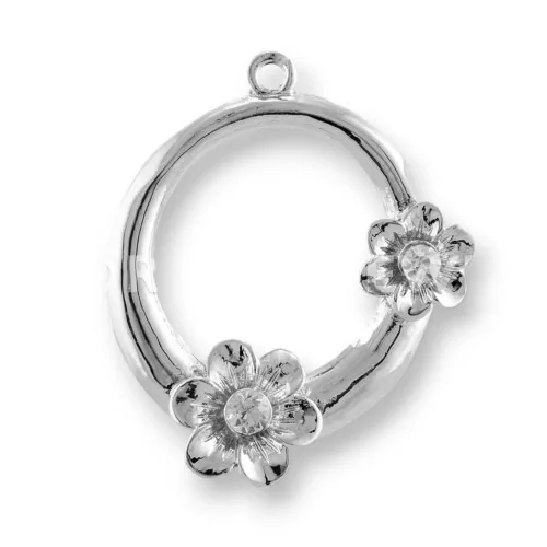 Distanziatore Di Ottone Con Strass Fiore 37mm 22pz Bianco-CONNETTORI CON STRASS | Worldofjewel.com