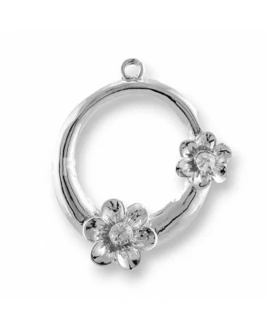 Distanziatore Di Ottone Con Strass Fiore 37mm 22pz Bianco-CONNETTORI CON STRASS | Worldofjewel.com