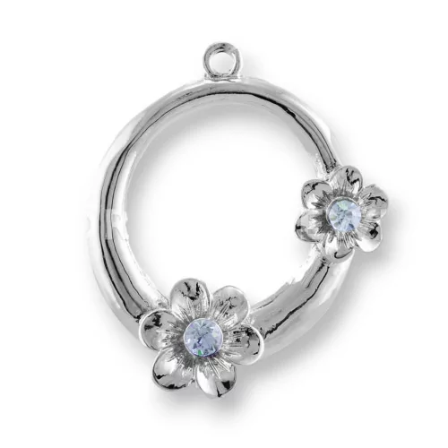 Distanziatore Di Ottone Con Strass Fiore 37mm 22pz Celeste-CONNETTORI CON STRASS | Worldofjewel.com