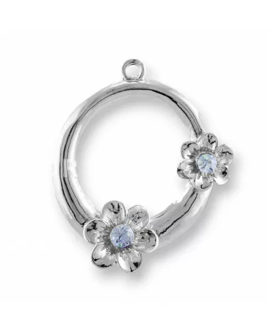 Distanziatore Di Ottone Con Strass Fiore 37mm 22pz Celeste-CONNETTORI CON STRASS | Worldofjewel.com