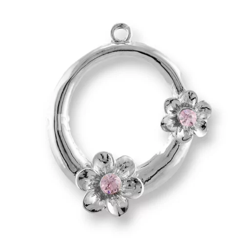 Distanziatore Di Ottone Con Strass Fiore 37mm 22pz Rosa-CONNETTORI CON STRASS | Worldofjewel.com