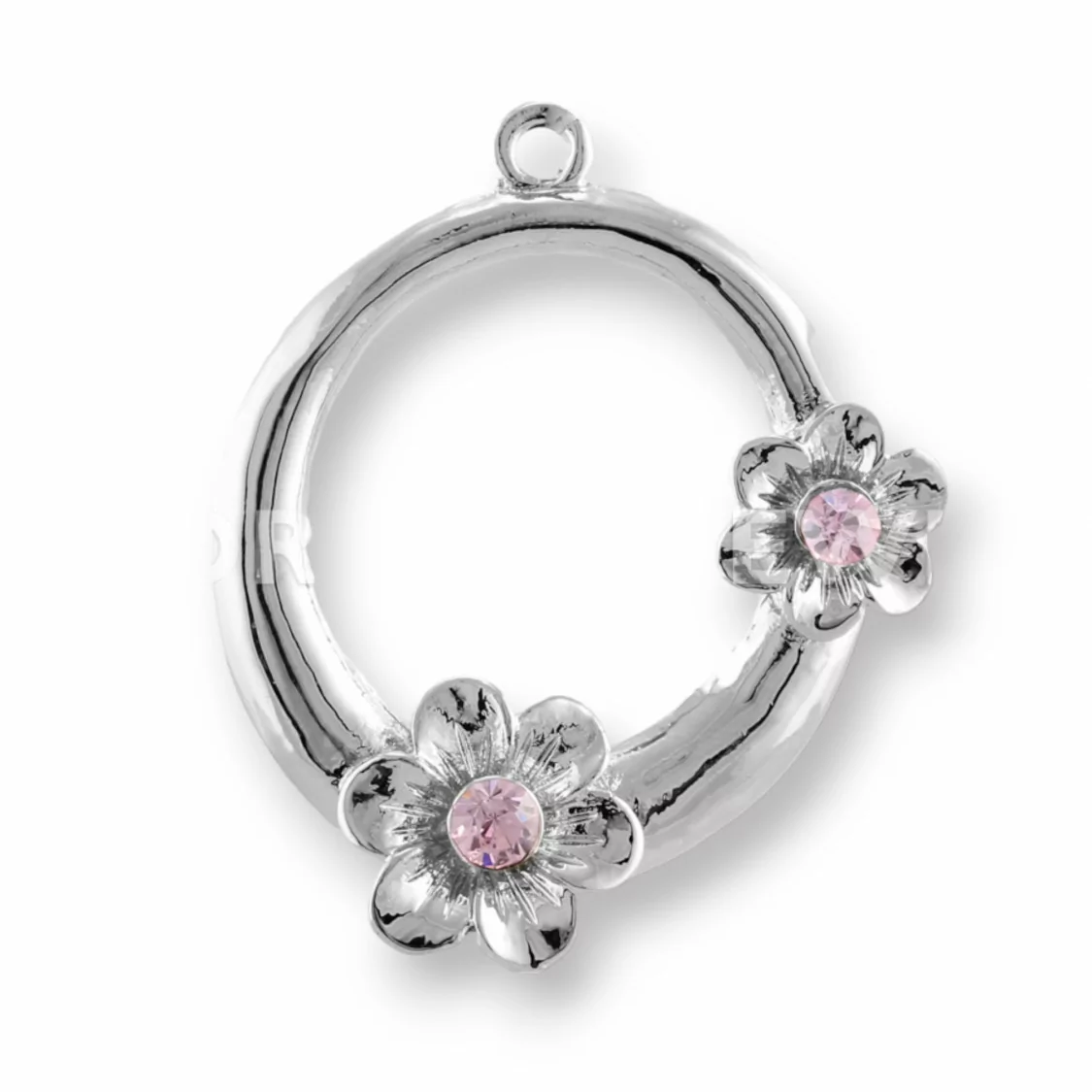 Distanziatore Di Ottone Con Strass Fiore 37mm 22pz Rosa-CONNETTORI CON STRASS | Worldofjewel.com