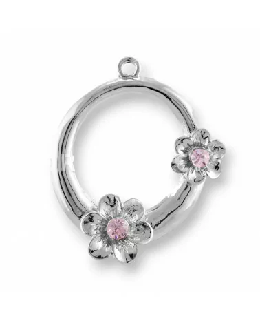 Distanziatore Di Ottone Con Strass Fiore 37mm 22pz Rosa-CONNETTORI CON STRASS | Worldofjewel.com