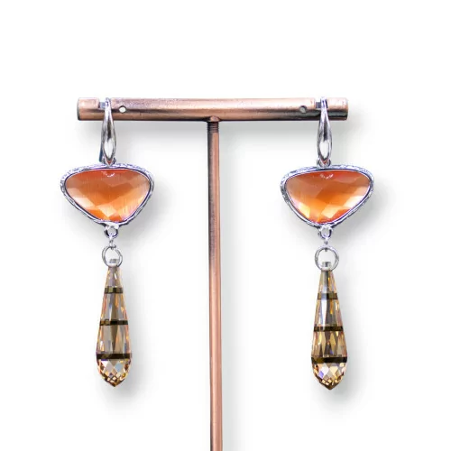 Orecchini A Monachella Di Argento 925 Con Componente Di Bronzo Con Occhi Di Gatto E Zirconi A Goccia 20x64mm Arancio-ARGENTO 925 DESIGN ITALY | Worldofjewel.com