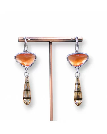 Orecchini A Monachella Di Argento 925 Con Componente Di Bronzo Con Occhi Di Gatto E Zirconi A Goccia 20x64mm Arancio-ARGENTO 925 DESIGN ITALY | Worldofjewel.com