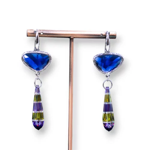 Orecchini A Monachella Di Argento 925 Con Componente Di Bronzo Con Occhi Di Gatto E Zirconi A Goccia 20x64mm Blu-ARGENTO 925 DESIGN ITALY | Worldofjewel.com