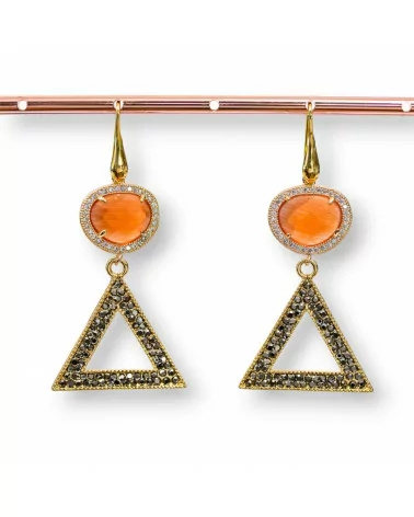 Orecchini A Monachella Di Argento 925 Con Occhio Di Gatto E Bronzo Con Marcasite Strass 28x60mm Arancio-ORECCHINI 925 SILVER HANDMADE | Worldofjewel.com