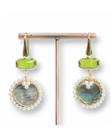 Orecchini A Monachella Di Argento 925 Con Occhi Di Gatto E Madreperla 26x58mm Verde Acido-ARGENTO 925 DESIGN ITALY | Worldofjewel.com