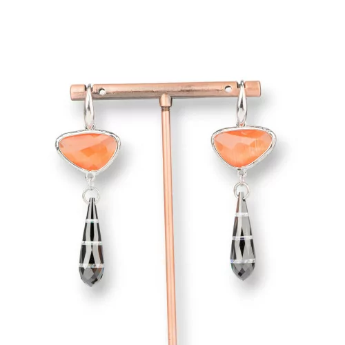 Orecchini A Monachella Di Argento 925 Con Componente Di Bronzo Con Occhi Di Gatto E Zirconi A Goccia 20x64mm Arancio-ARGENTO 925 DESIGN ITALY | Worldofjewel.com