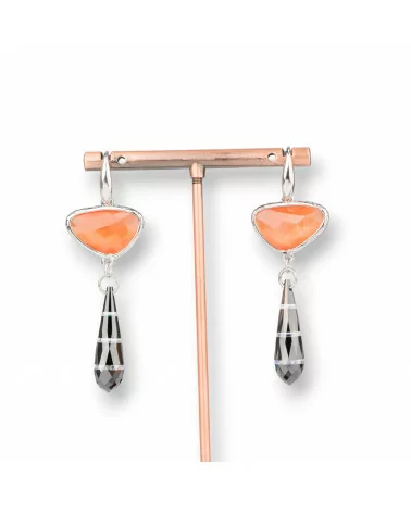 Orecchini A Monachella Di Argento 925 Con Componente Di Bronzo Con Occhi Di Gatto E Zirconi A Goccia 20x64mm Arancio-ARGENTO 925 DESIGN ITALY | Worldofjewel.com