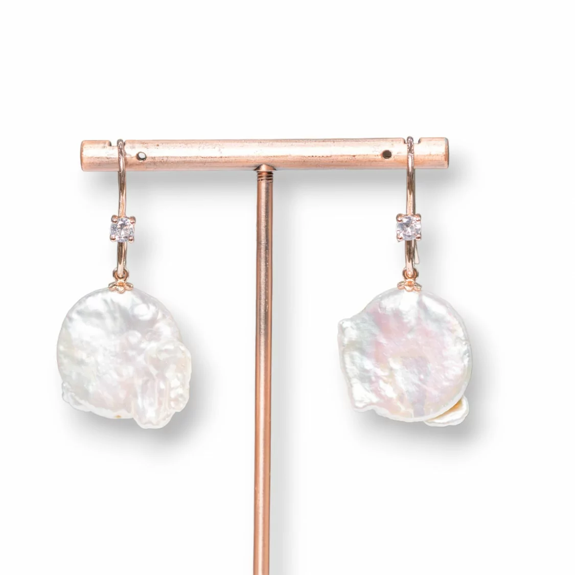 Orecchini A Monachella Di Argento 925 Con Perle Di Fiume Barocche Piatte 18-22mmx45-55mm Oro Rosa-ARGENTO 925 FANTASIA | Worldofjewel.com