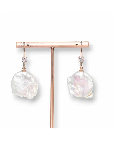 Orecchini A Monachella Di Argento 925 Con Perle Di Fiume Barocche Piatte 18-22mmx45-55mm Oro Rosa-ARGENTO 925 FANTASIA | Worldofjewel.com