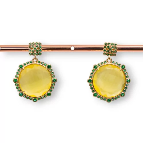 Orecchini Di Bronzo A Perno Con Pietre Incastonate E Zirconi 24x32mm Verde Giallo-BRONZO CRYSTAL | Worldofjewel.com