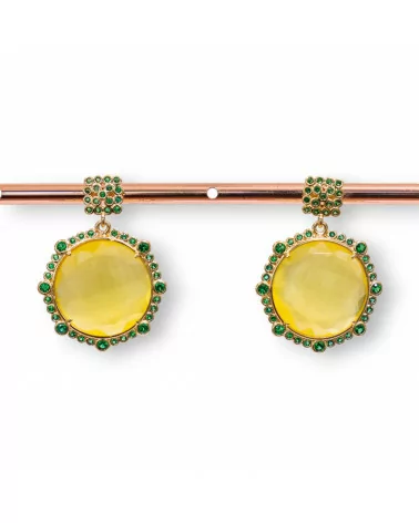 Orecchini Di Bronzo A Perno Con Pietre Incastonate E Zirconi 24x32mm Verde Giallo-BRONZO CRYSTAL | Worldofjewel.com