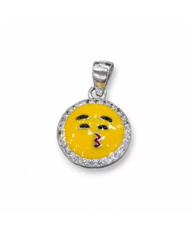 Pendente Ciondolo Di Argento 925 Emoji E Zirconi 10mm MOD1-ARGENTO 925 DESIGN ITALY | Worldofjewel.com