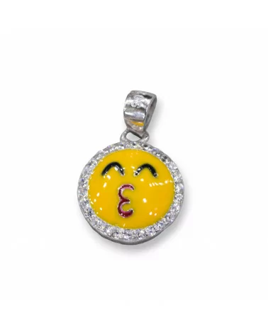 Pendente Ciondolo Di Argento 925 Emoji E Zirconi 10mm MOD2-ARGENTO 925 DESIGN ITALY | Worldofjewel.com