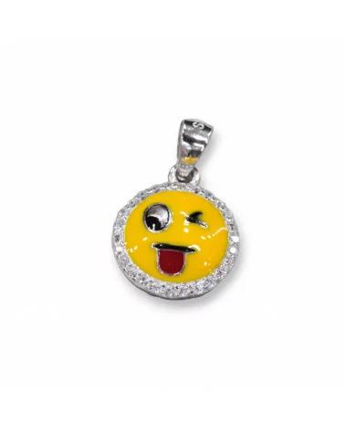 Pendente Ciondolo Di Argento 925 Emoji E Zirconi 10mm MOD5-ARGENTO 925 DESIGN ITALY | Worldofjewel.com