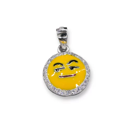 Pendente Ciondolo Di Argento 925 Emoji E Zirconi 10mm MOD6-ARGENTO 925 DESIGN ITALY | Worldofjewel.com