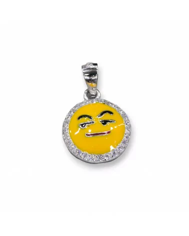 Pendente Ciondolo Di Argento 925 Emoji E Zirconi 10mm MOD6-ARGENTO 925 DESIGN ITALY | Worldofjewel.com