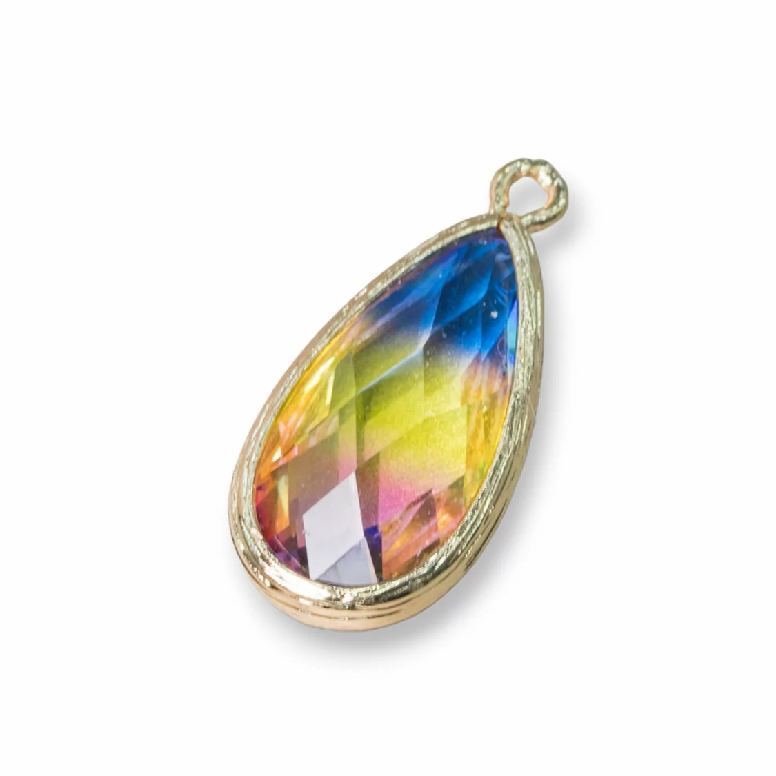 Pendente Componente Di Ottone Con Rainbow Crystal Goccia Con 1 Anellino 12x25mm 12pz MOD15- RAINBOW CRYSTAL | Worldofjewel.com