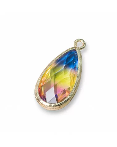 Pendente Componente Di Ottone Con Rainbow Crystal Goccia Con 1 Anellino 12x25mm 12pz MOD15- RAINBOW CRYSTAL | Worldofjewel.com