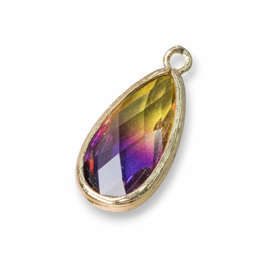 Pendente Componente Di Ottone Con Rainbow Crystal Goccia Con 1 Anellino 12x25mm 12pz MOD5- RAINBOW CRYSTAL | Worldofjewel.com