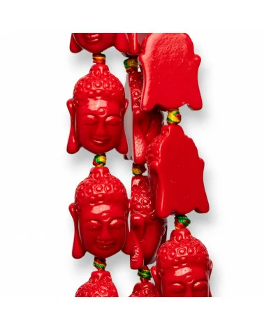 Perline Di Resina A Filo Buddha 16x23mm 15pz Rosso-RESINA A FILO | Worldofjewel.com