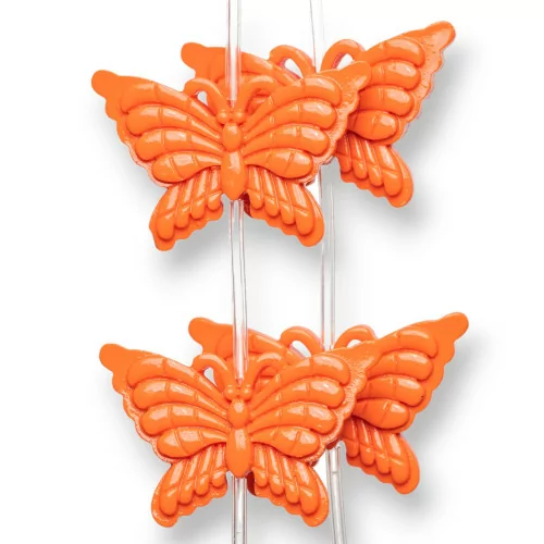 Perline Di Resina A Filo Farfalla Bifaccia 38x25mm 11pz - Arancio-RESINA A FILO | Worldofjewel.com