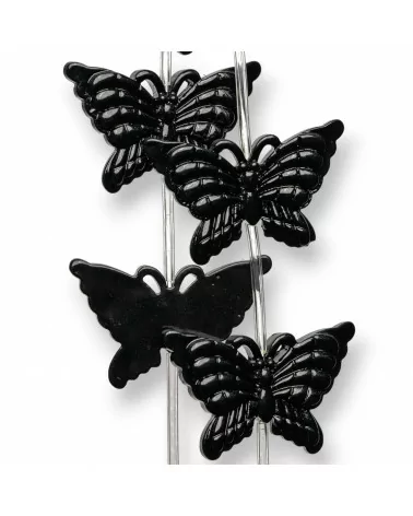 Perline Di Resina A Filo Farfalla Bifaccia 38x25mm 11pz - Nero-RESINA A FILO | Worldofjewel.com