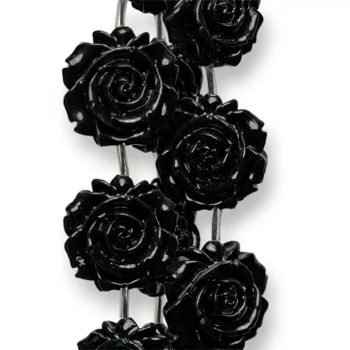 Perline Di Resina A Filo Fiore Bifaccia 25mm 14pz Nero-RESINA A FILO | Worldofjewel.com