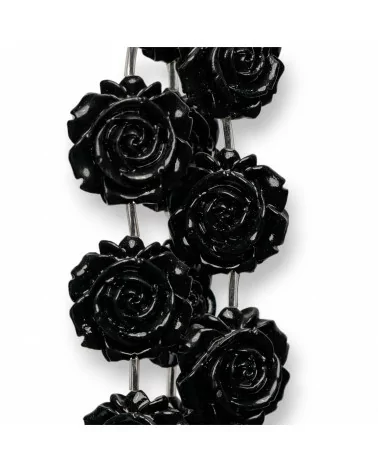 Perline Di Resina A Filo Fiore Bifaccia 25mm 14pz Nero-RESINA A FILO | Worldofjewel.com