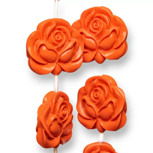 Perline Di Resina A Filo Fiore Rosa Bifacciale 30mm 10pz Arancio-RESINA A FILO | Worldofjewel.com