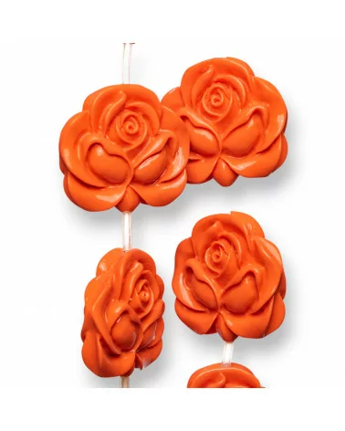 Perline Di Resina A Filo Fiore Rosa Bifacciale 30mm 10pz Arancio-RESINA A FILO | Worldofjewel.com