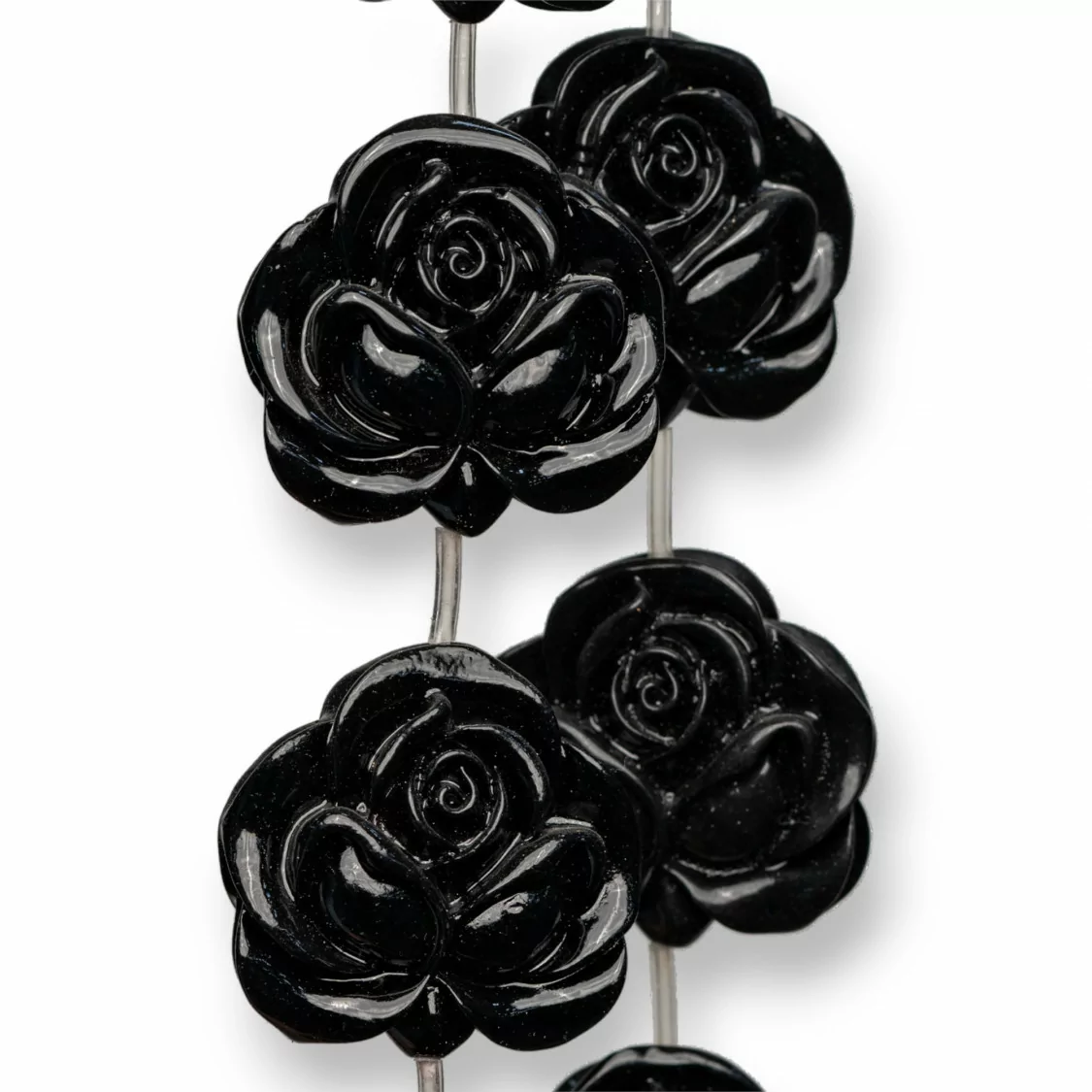 Perline Di Resina A Filo Fiore Rosa Bifacciale 30mm 10pz Nero-RESINA A FILO | Worldofjewel.com