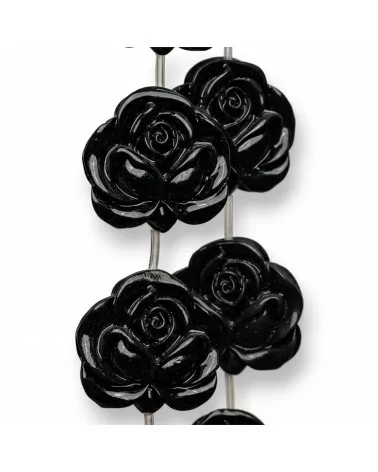 Perline Di Resina A Filo Fiore Rosa Bifacciale 30mm 10pz Nero-RESINA A FILO | Worldofjewel.com