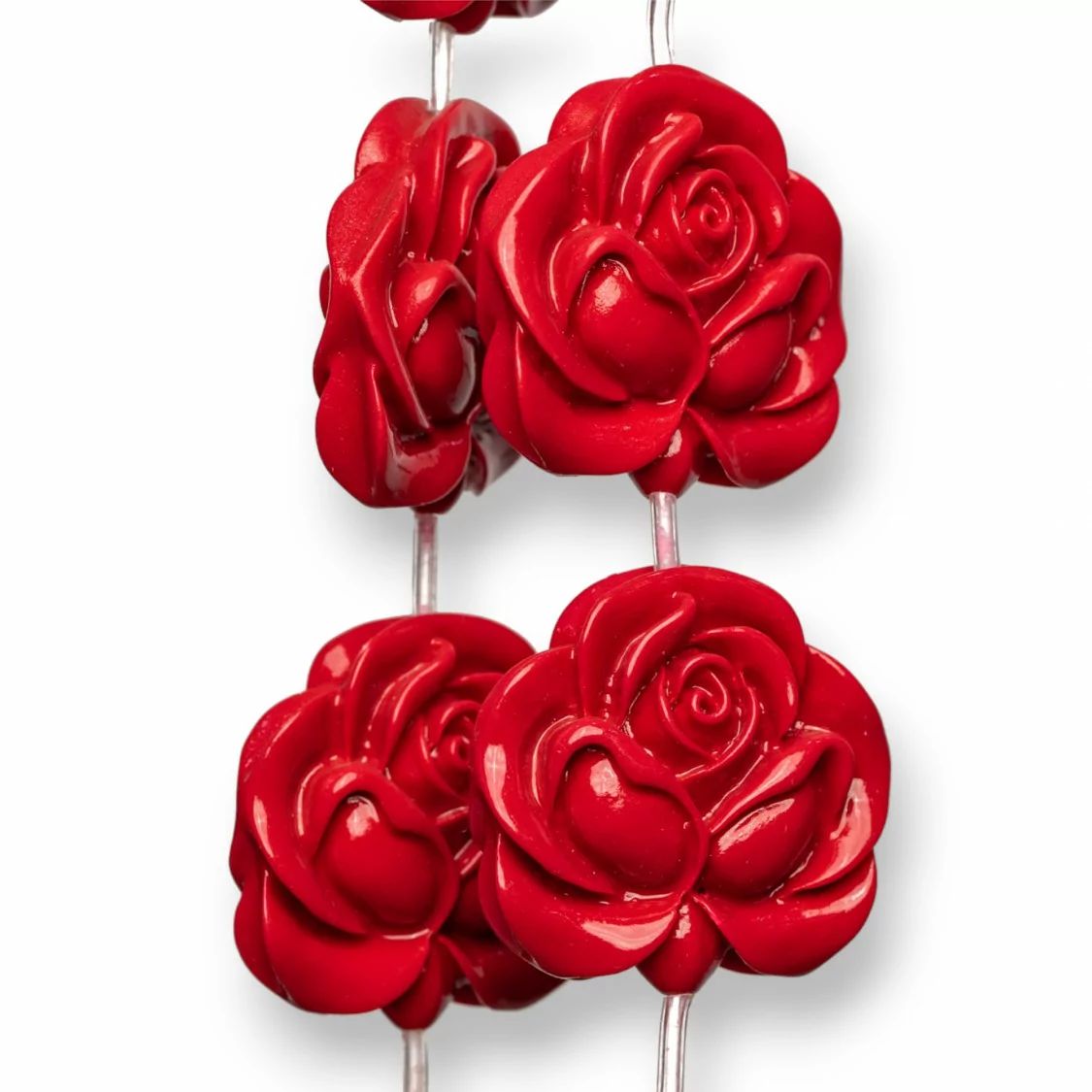 Perline Di Resina A Filo Fiore Rosa Bifacciale 30mm 10pz Rosso-RESINA A FILO | Worldofjewel.com