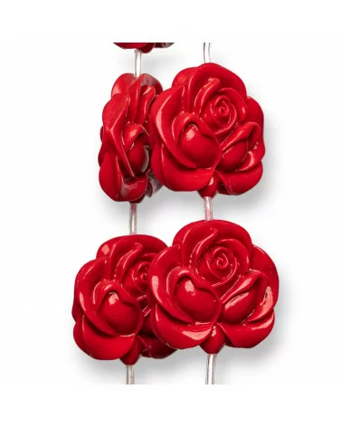 Perline Di Resina A Filo Fiore Rosa Bifacciale 30mm 10pz Rosso-RESINA A FILO | Worldofjewel.com