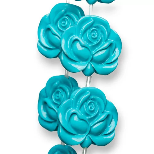 Perline Di Resina A Filo Fiore Rosa Bifacciale 30mm 10pz Turchese-RESINA A FILO | Worldofjewel.com