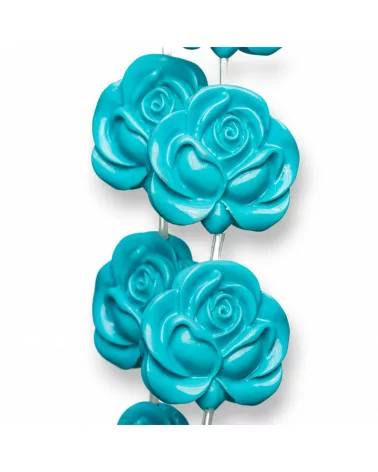 Perline Di Resina A Filo Fiore Rosa Bifacciale 30mm 10pz Turchese-RESINA A FILO | Worldofjewel.com