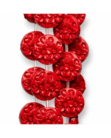 Perline Di Resina A Filo Tondo Piatto Fiori 20mm 17pz Rosso-RESINA A FILO | Worldofjewel.com