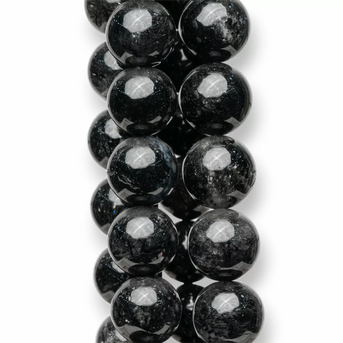 Quarzo Rutilato Nero (Quarzo Tormalinato Graffittato) Tondo Liscio 14mm Nero-QUARZO GRAFFITATO | Worldofjewel.com