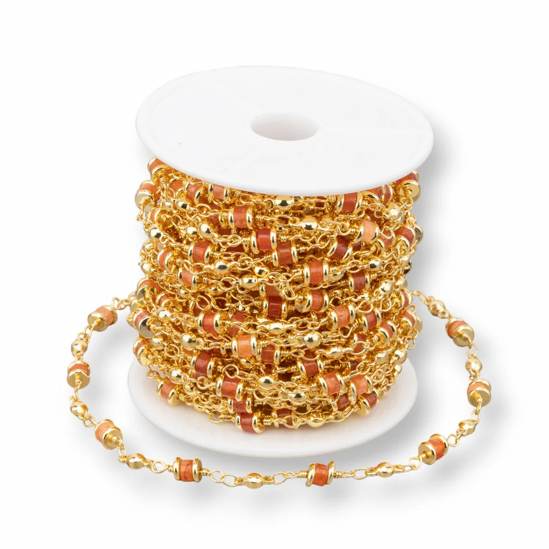 Catena Rosario Di Ottone Con Pietre Dure Rondelle 5mm 10 Metri Giada Arancio-CATENE ROSARIO PERLINE | Worldofjewel.com