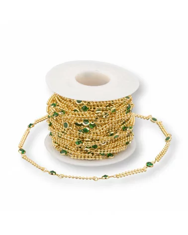 Catena Rosario Di Ottone Con Zircone 4,5mm Maglia A Doppia Fila 10 Metri Dorato Verde-CATENE CON PERLINE INCASTONATE | Worldofjewel.com